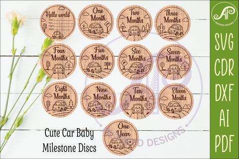 Car Baby Milestone Discs SVG, Cute Vehicle Photo Props SVG APInspireddesigns 