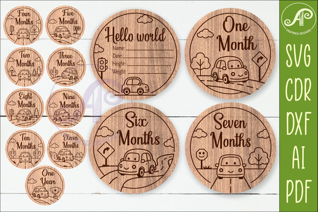 Car Baby Milestone Discs SVG, Cute Vehicle Photo Props SVG APInspireddesigns 
