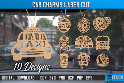Car Charms Bundle | Engraved Car Accessories | Suspension for Car Mirror | CNC Files SVG Fly Design 