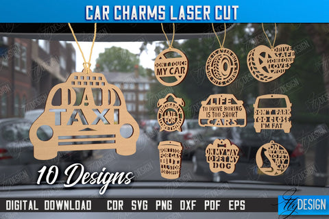 Car Charms Bundle | Engraved Car Accessories | Suspension for Car Mirror | CNC Files SVG Fly Design 