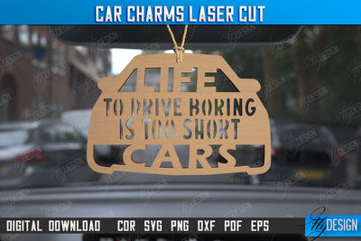Car Charms | Engraved Car Accessories | Suspension for Car Mirror | CNC File SVG Fly Design 