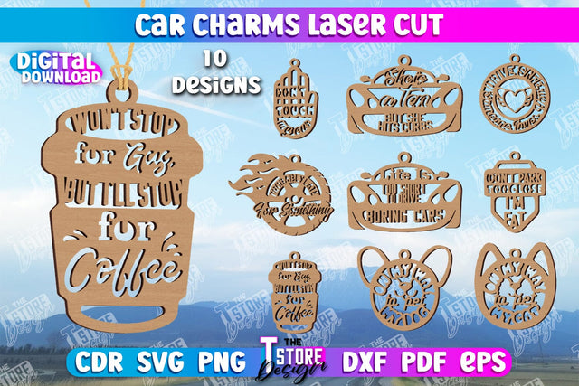 Car Charms Laser Cut Bundle, Car Hanger SVG, Car Accessory, Wooden Car Charms, Car Ornament SVG The T Store Design 