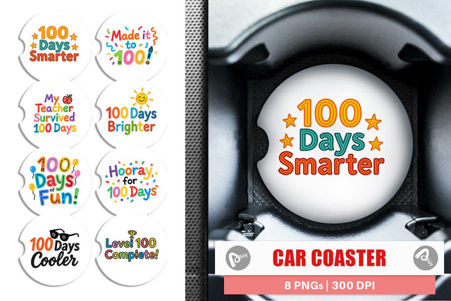 Car Coaster 100 Days Crayon Fun Quotes Sublimation artnoy 