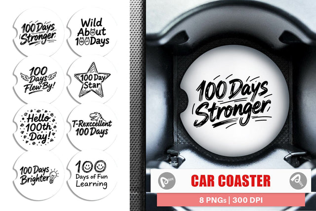 Car Coaster 100 Days Scribble Art Quotes Sublimation artnoy 