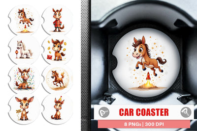 Car Coaster 2026 Year of the Horse Watercolor Sublimation artnoy 