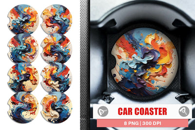 Car Coaster 3D Abstract Paint Colorful Sublimation artnoy 