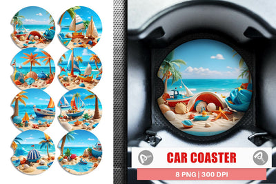 Car Coaster 3D Beach Summer Sublimation artnoy 