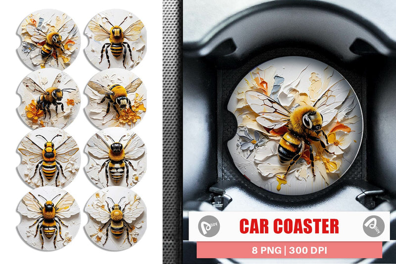 Car Coaster 3D Bee Painting Sublimation artnoy 