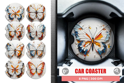Car Coaster 3D Butterfly Painting Sublimation artnoy 