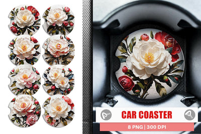 Car Coaster 3D Camellia Flower Sublimation artnoy 
