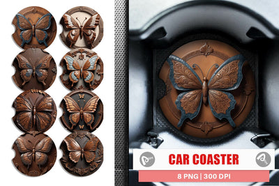 Car Coaster 3D Carved Butterfly Sublimation artnoy 