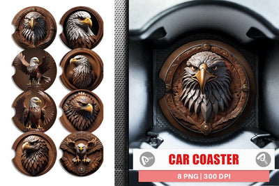 Car Coaster 3D Carved Eagle Sublimation artnoy 