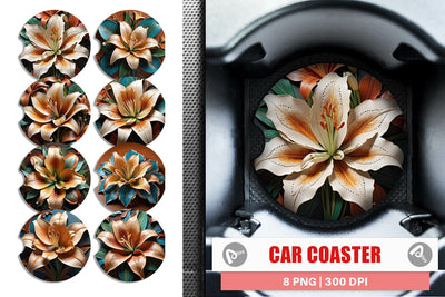 Car Coaster 3D Carved Lily Sublimation artnoy 