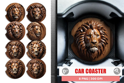 Car Coaster 3D Carved Lion Sublimation artnoy 