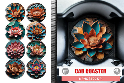 Car Coaster 3D Carved Lotus Sublimation artnoy 