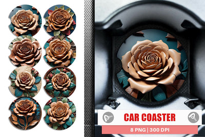Car Coaster 3D Carved Rose Sublimation artnoy 
