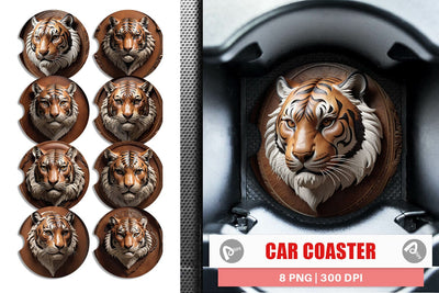 Car Coaster 3D Carved Tiger Sublimation artnoy 