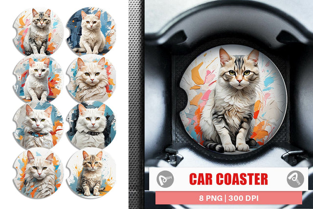 Car Coaster 3D Cat Painting Sublimation artnoy 