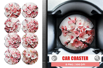 Car Coaster 3D Cherry Blossom Sublimation artnoy 
