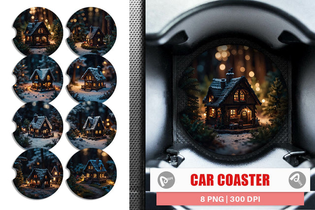 Car Coaster 3D Christmas House Sublimation artnoy 