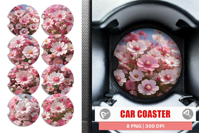 Car Coaster 3D Cosmos Flowers Sublimation artnoy 
