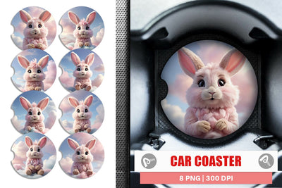 Car Coaster 3D Cute Bunny Pastel Sublimation artnoy 