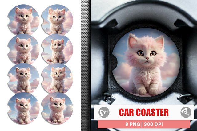 Car Coaster 3D Cute Cat Pastel Sublimation artnoy 