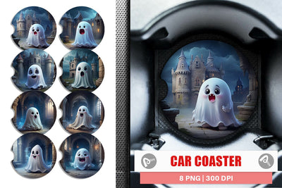 Car Coaster 3D Cute Ghost Halloween Sublimation artnoy 