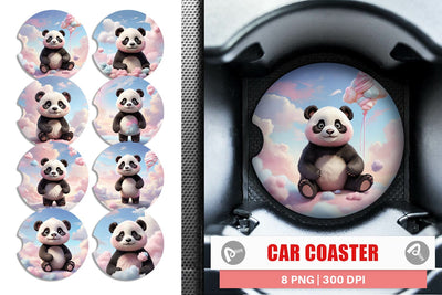 Car Coaster 3D Cute Panda Pastel Sublimation artnoy 