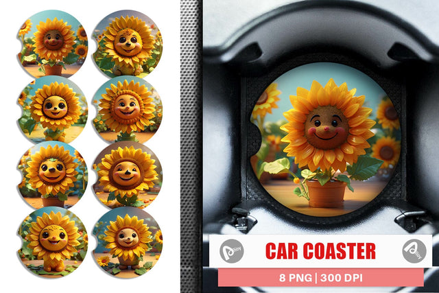 Car Coaster 3D Cute Sunflowers Sublimation artnoy 