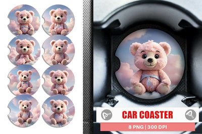 Car Coaster 3D Cute Teddy Bear Pastel Sublimation artnoy 