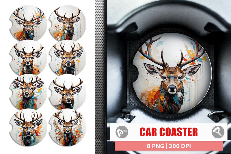 Car Coaster 3D Deer Painting Sublimation artnoy 