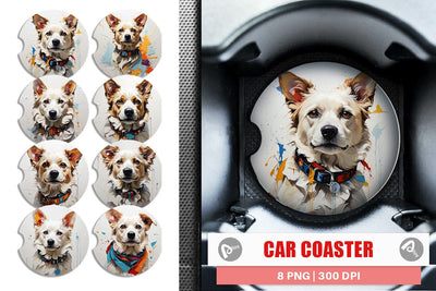Car Coaster 3D Dog Painting Sublimation artnoy 