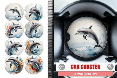 Car Coaster 3D Dolphin Painting Sublimation artnoy 