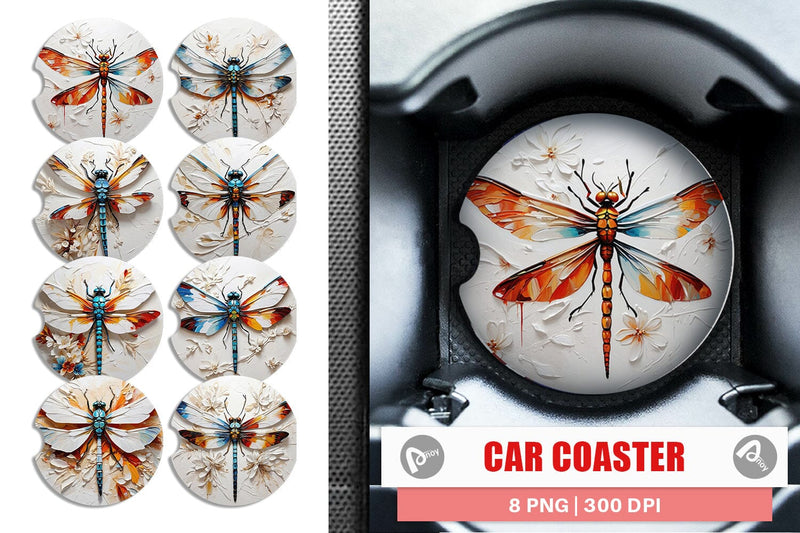 Car Coaster 3D Dragonfly Painting Sublimation artnoy 