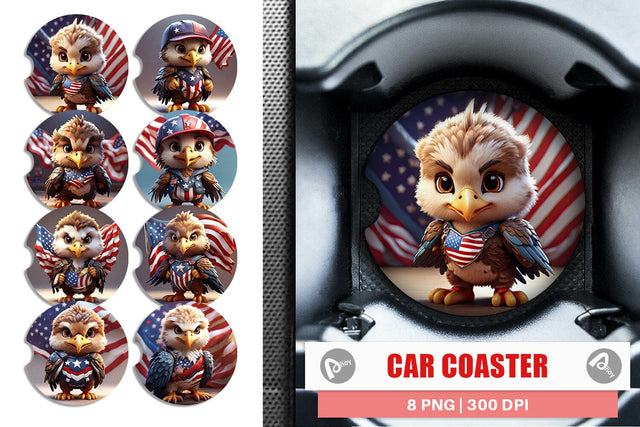 Car Coaster 3D Eagle 4th July Patriotic Sublimation artnoy 