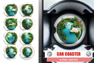 Car Coaster 3D Earth Surrounded Plants Sublimation artnoy 