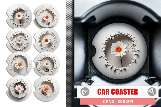 Car Coaster 3D Flower and Wall Crack Sublimation artnoy 