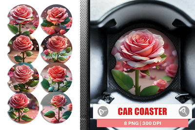 Car Coaster 3D Flower Rose Sublimation artnoy 