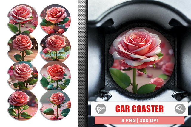 Car Coaster 3D Flower Rose Sublimation artnoy 