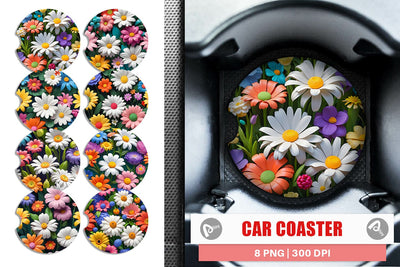 Car Coaster 3D Flowers Colorful Sublimation artnoy 