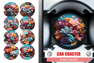 Car Coaster 3D Flowers Pastel Color Sublimation artnoy 
