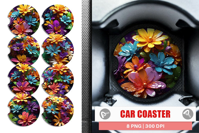 Car Coaster 3D Flowers with Waterdrop Sublimation artnoy 