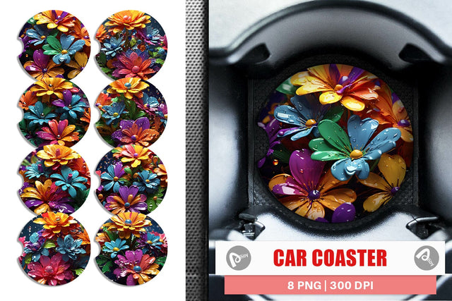 Car Coaster 3D Flowers with Waterdrop Sublimation artnoy 