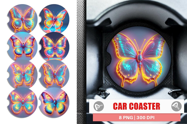 Car Coaster 3D Glowing Butterfly Sublimation artnoy 
