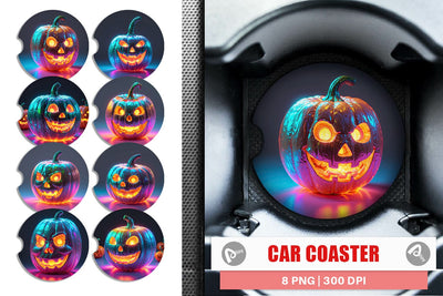 Car Coaster 3D Glowing Jack O Lantern Sublimation artnoy 