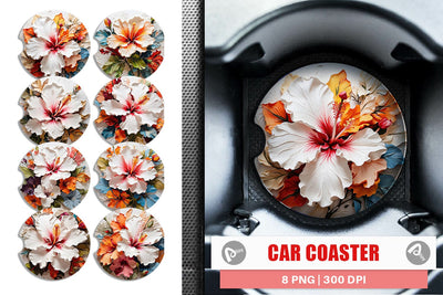 Car Coaster 3D Hibiscus Flower Sublimation artnoy 