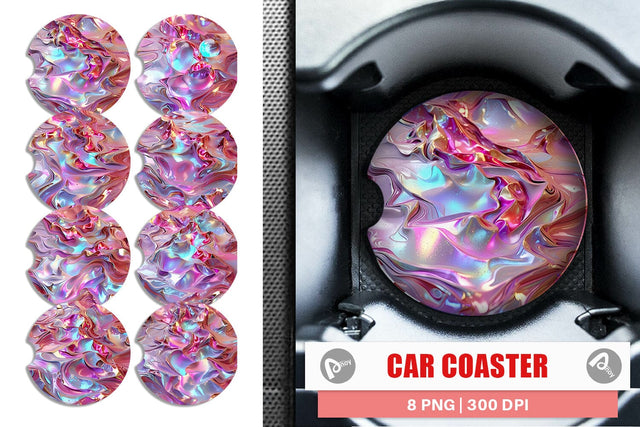 Car Coaster 3D Holographic Pink Liquid Sublimation artnoy 