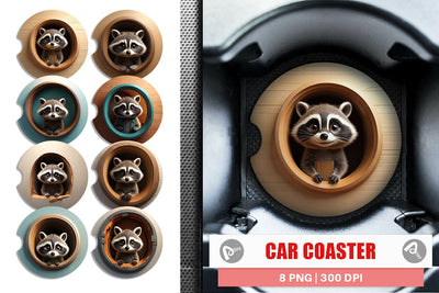 Car Coaster 3D Illustration Raccoon Sublimation artnoy 
