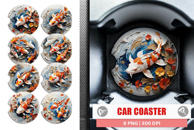 Car Coaster 3D Koi Fish Painting Sublimation artnoy 